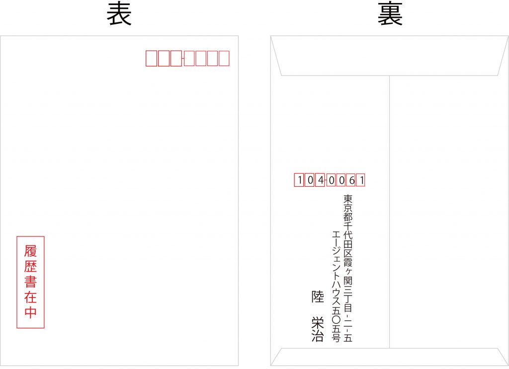 封筒に「住所と名前」「履歴書在中」と記載したイメージ